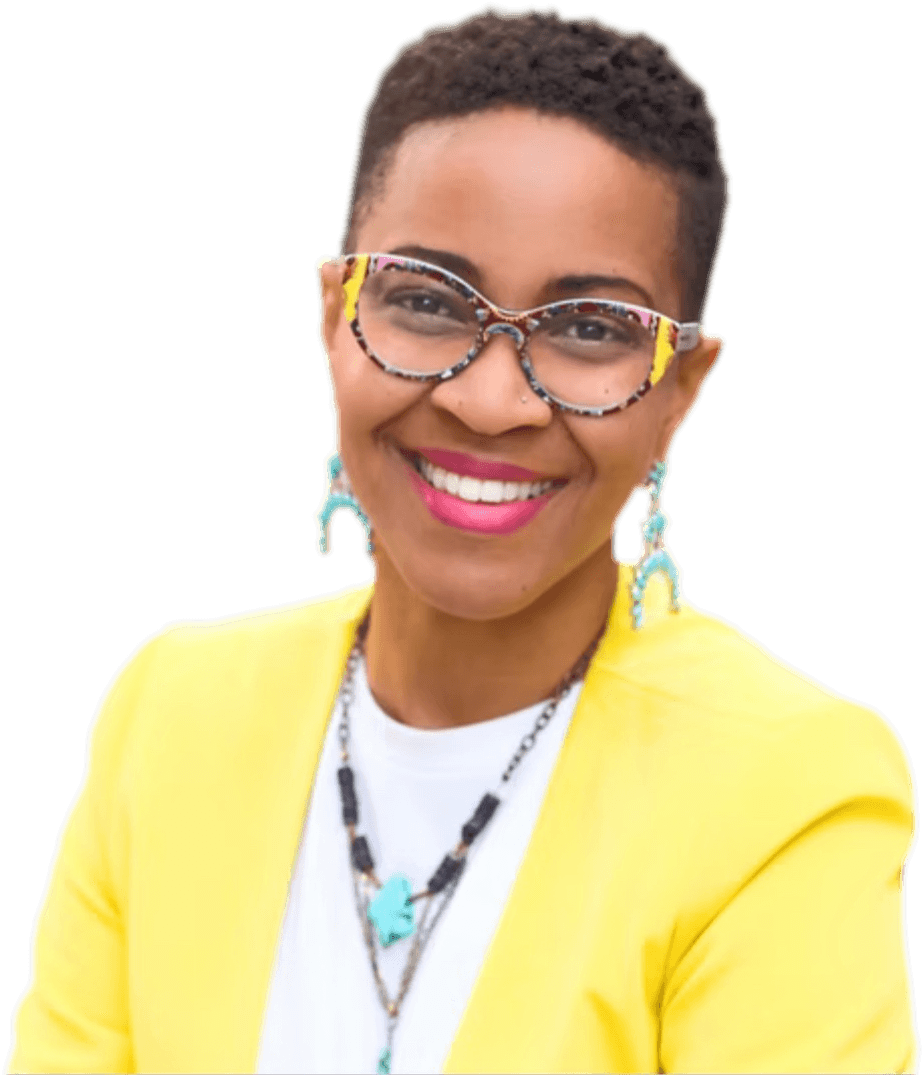 Cyrkle B. Brent, founder of The Beautifully Human Educator, smiling in glasses and a yellow blazer